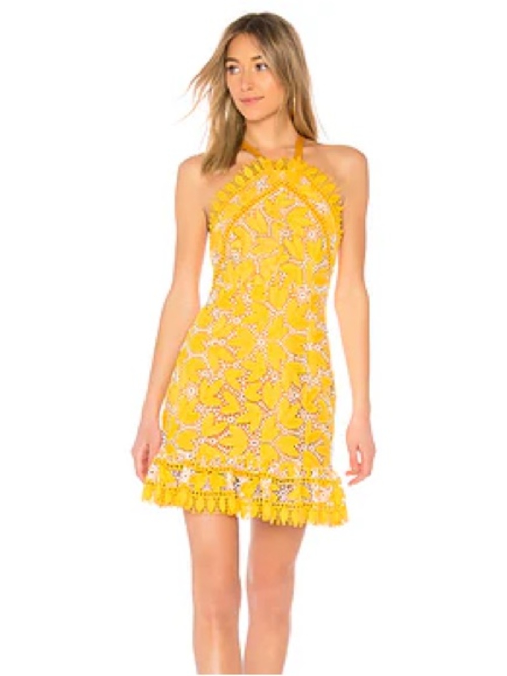 Sunny Crochet Halter Mini Dress in Yellow